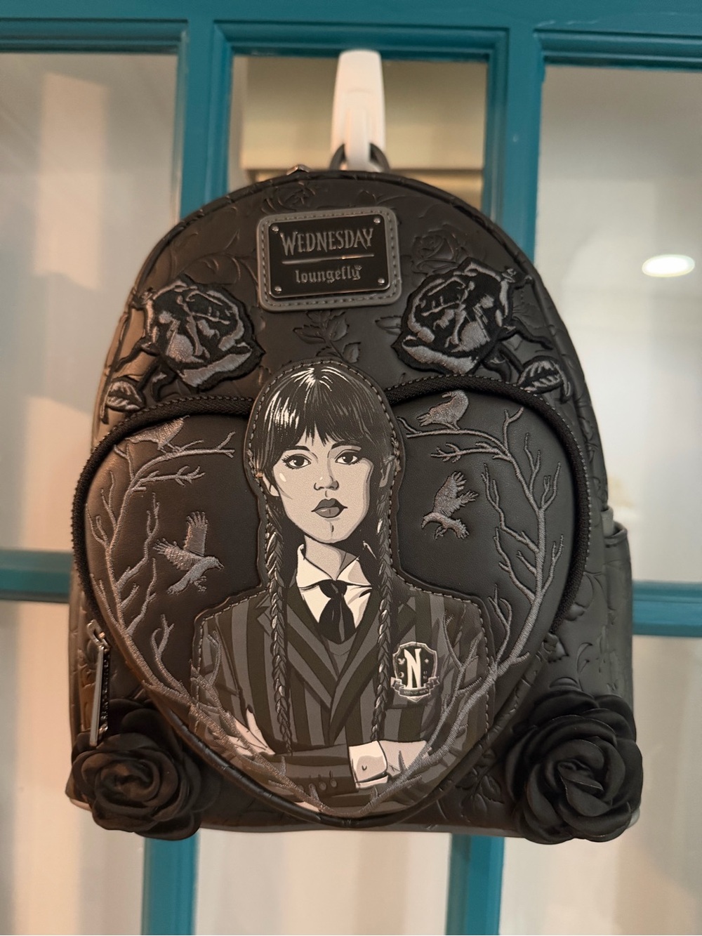Loungefly Black Wednesday Addams Embossed Mini Backpack